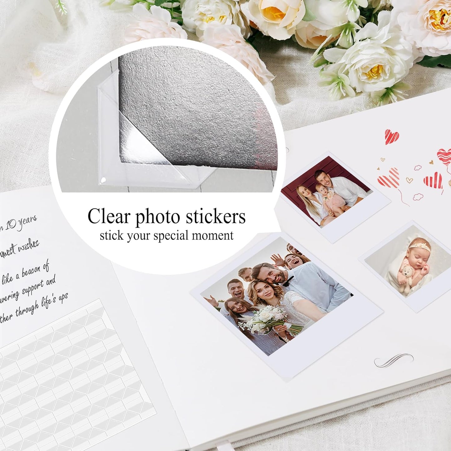 SUNEE Wedding Guest Book - Polaroid Guest Book Weddings Reception, Linen Cover 7" x 9" Guest Book for Baby Shower, Birthdays and Special Events, 100 Blank Pages for Wedding Sign in and Photos, Black