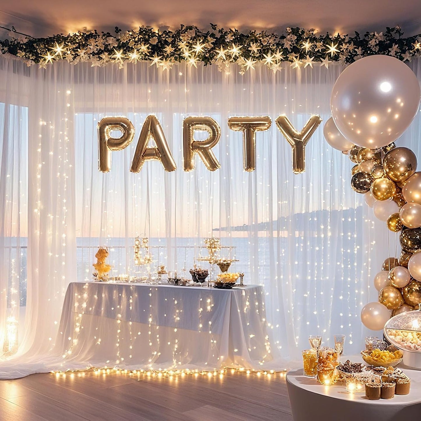 Ledido 10×8ft Tulle Backdrop Curtains with Lights String - 300LED Fairy Lights Sheer Curtain Backdrop for Weddings Baby Shower and Birthday Party Decorations(4 Panels 5×8ft)