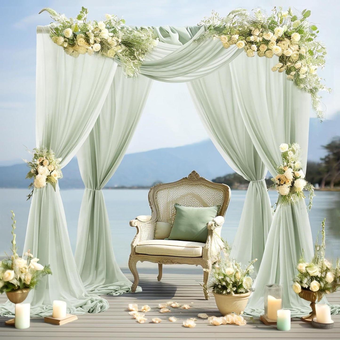 30" x 20Ft Wedding Arch Draping Fabric, 1 Panel Sage Green Sheer Curtain Drapes Extra Wide & Long Backdrop Curtains for Wedding Arch Ceremony Birthday Party Decorations