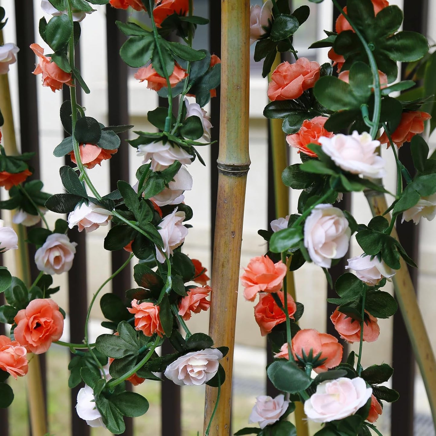 12 PCS 98.4 FT Artificial Flower Garland Rose Garland for Wedding Room Decor(12, Pink and White)