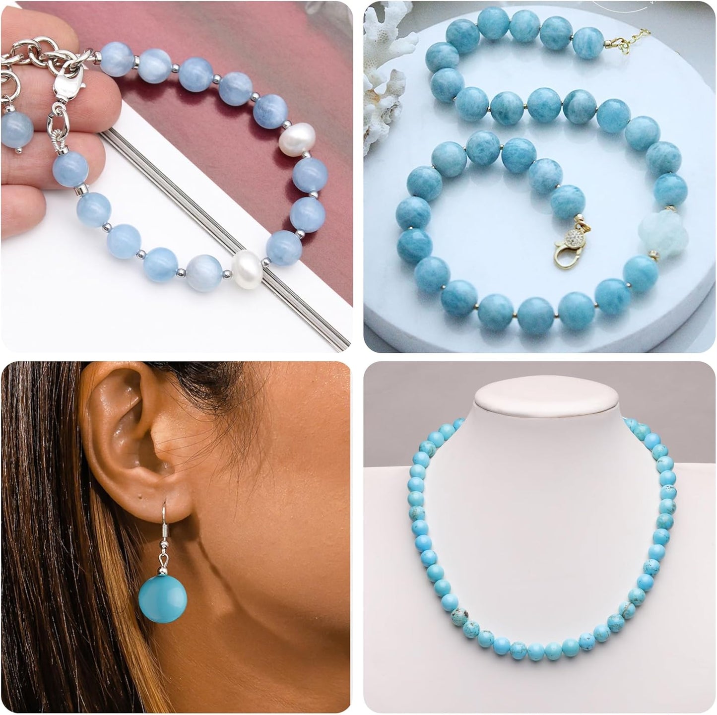 6mm Natural Stone Beads for Jewelry Making,Aquamarine Polished Smooth Round Gemstone Beads for Bracelet Necklace 15 Inch