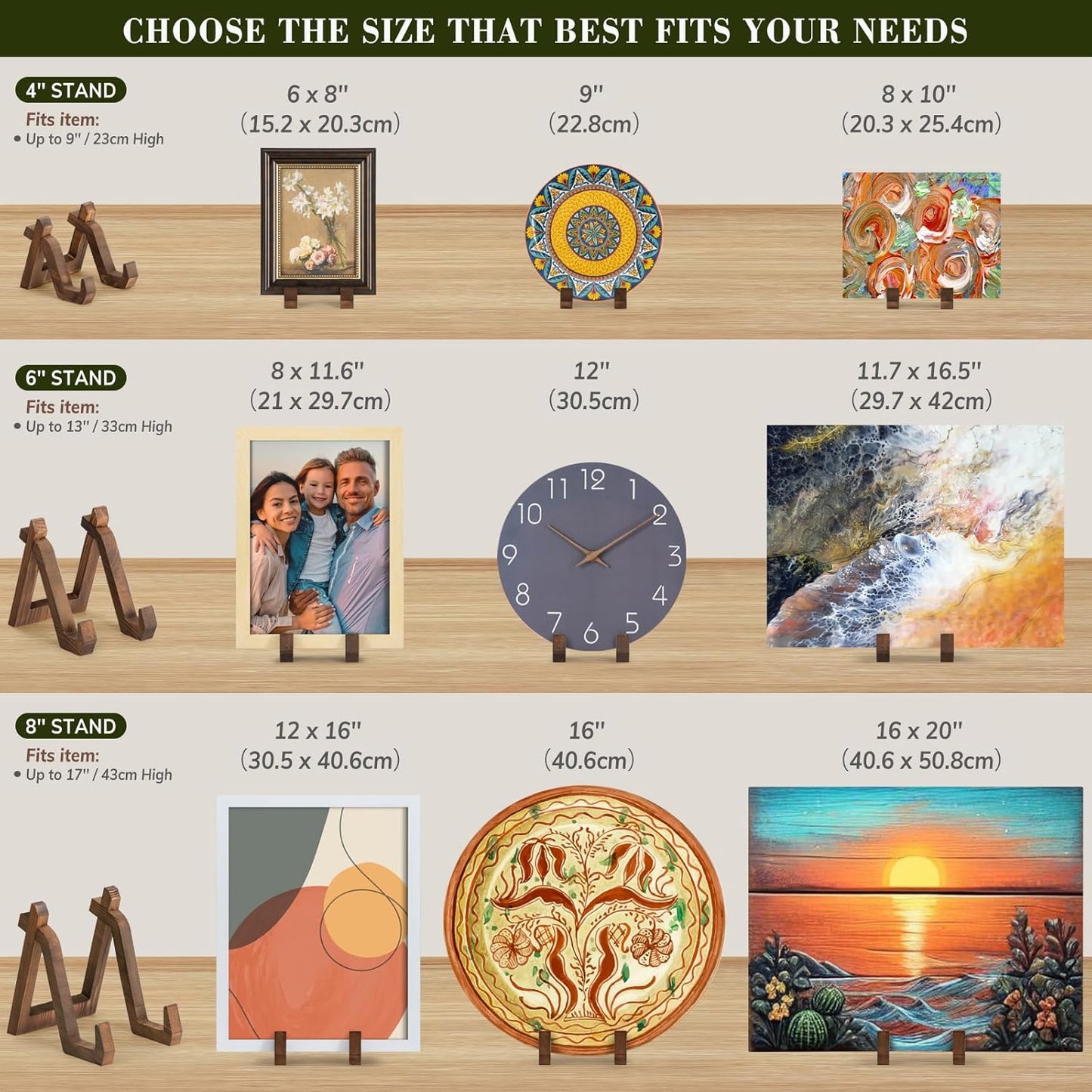 Plate Display Stand, 6 Inch Plate Holder for Displaying, Decorative Picture Frame Dish Photo Plaque Platter Wood Stand