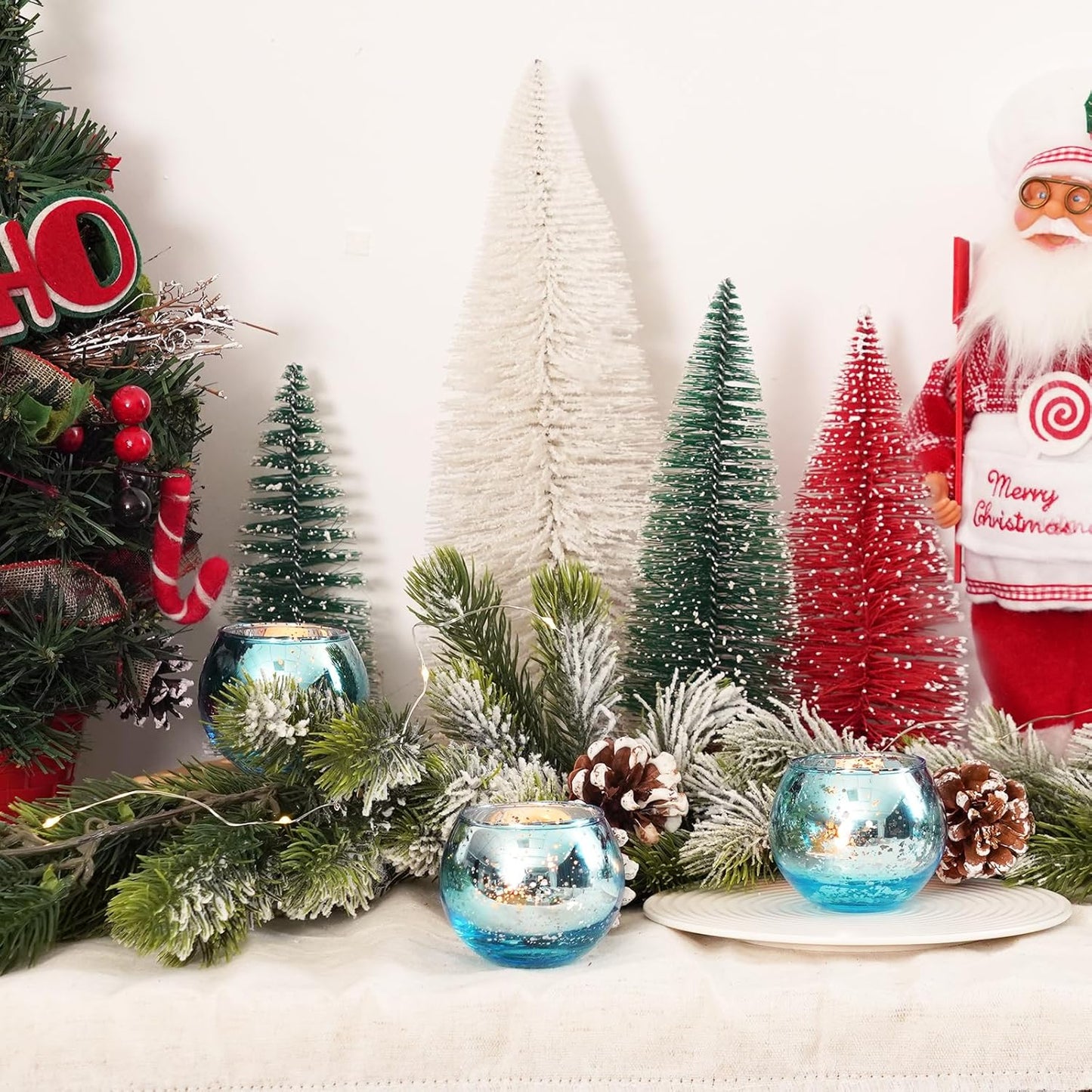 Homemory 12 Pcs Blue Votive Candle Holders, Round Mercury Glass Candle Holder, Tealight Candle Holders for Table Centerpieces, Baby Showe, Anniversary, Wedding, Home Decor, Halloween, Christmas