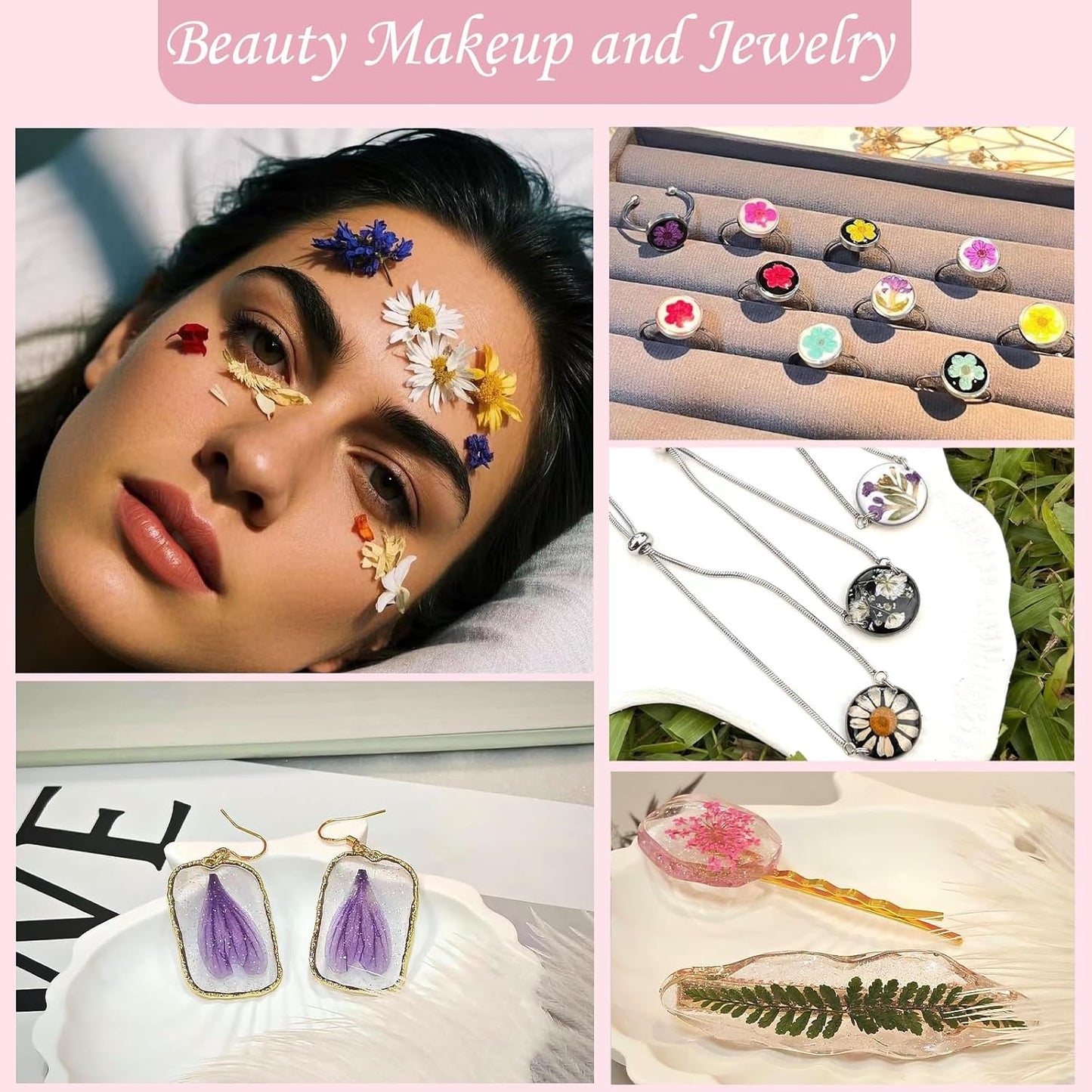 100 Pcs Dried Pressed Flowers for Crafts, Preserved & Dehydrated in Pink/Purple/Blue for Resin Art, Jewelry, Candle/Soap Making - Tweezers Included