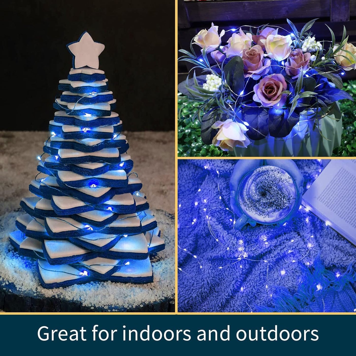 LAMPHOME 6 Pack Fairy Lights Battery Operated String Lights 6.6ft 20 Led Mason Jar Lights Waterproof Silver Wire Light Fireflies DIY Party Wedding Christmas Decoration(6 Pack,Blue)