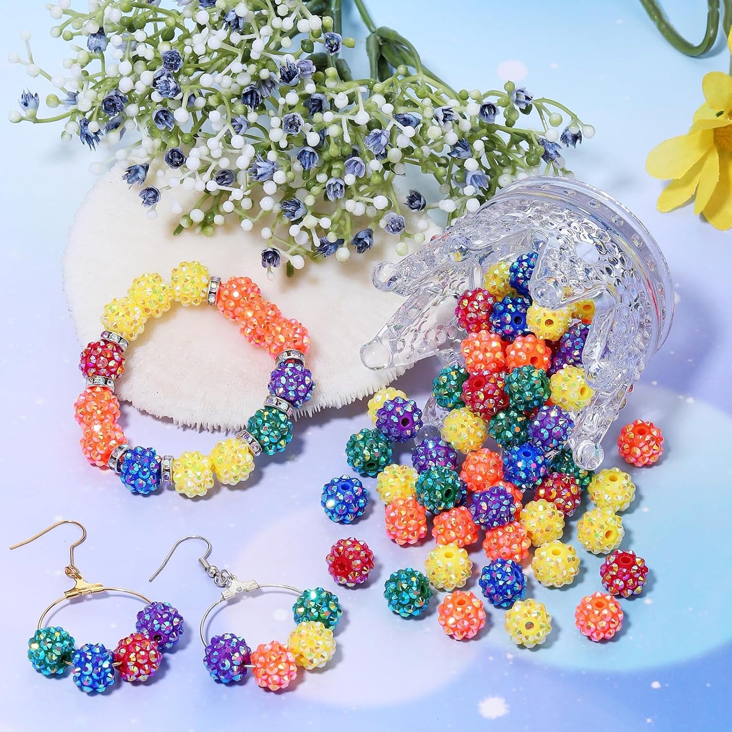 novani 240pcs 10mm Rainbow Rhinestone Beads for Jewelry Making, Resin & Clay Material, Round Shape, Loose Beads