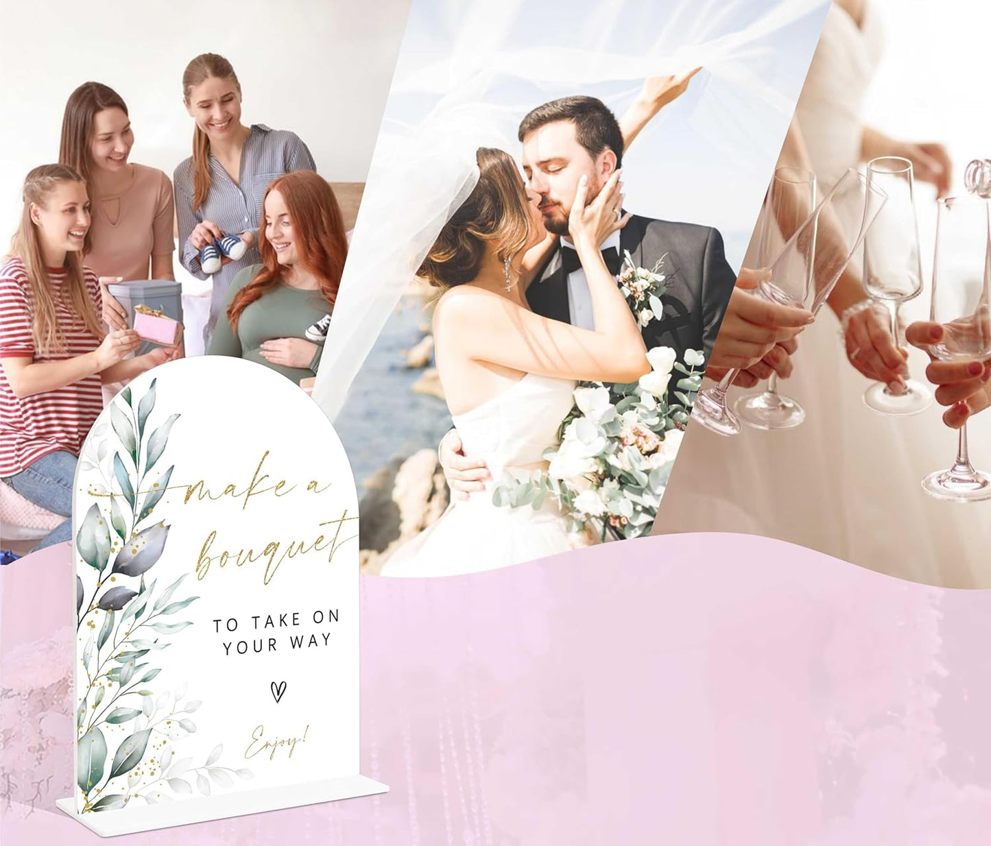 Acrylic Wedding Signs, Greenery Theme Make a Bouquet Sign, Wedding Reception Signage, Bridal Shower Table Decor with Stand, Engagement, Anniversary, Newlywed Events and Parties Supplies, 02