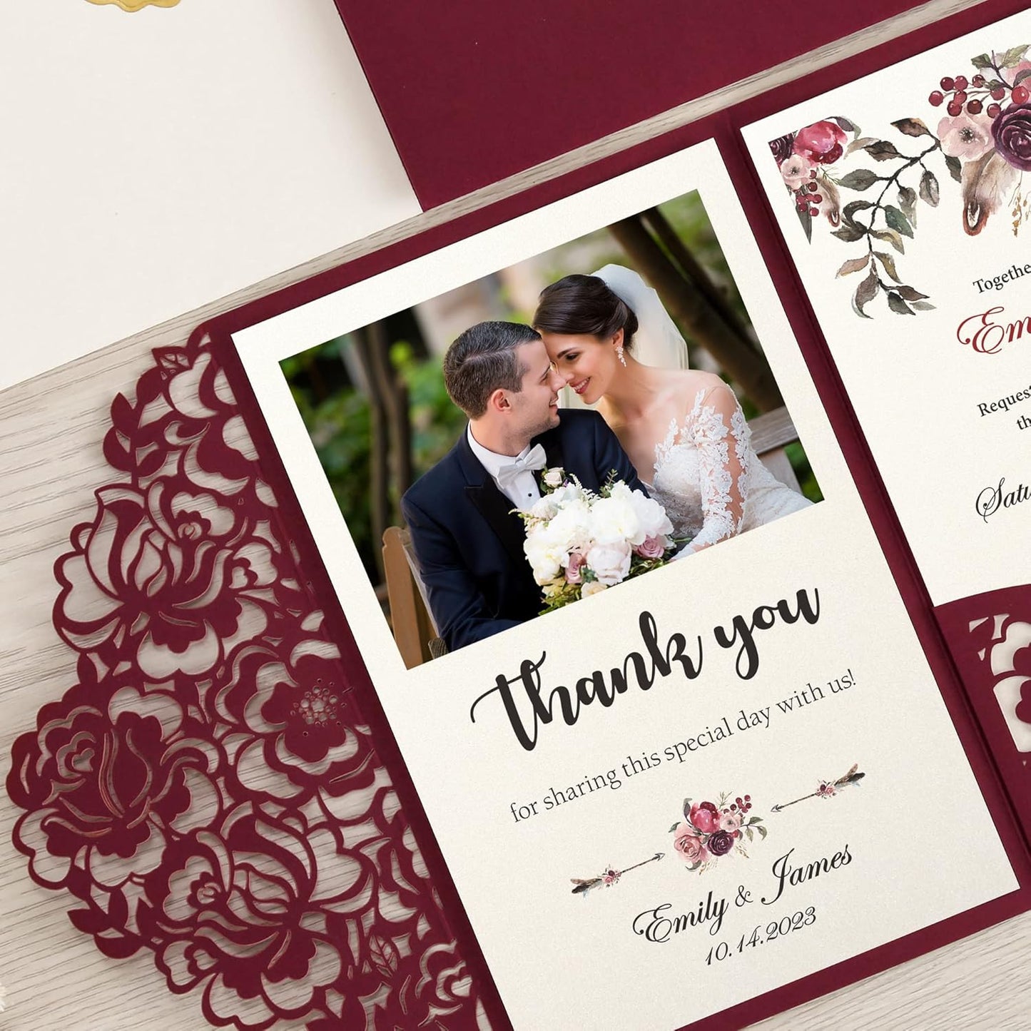 DORIS HOME 50pcs Laser Cut Wedding Invitations with Envelopes Burgundy, 4.7x7.1 Personalized Invitation Cards for Wedding, Anniversary Invitations with Envelopes