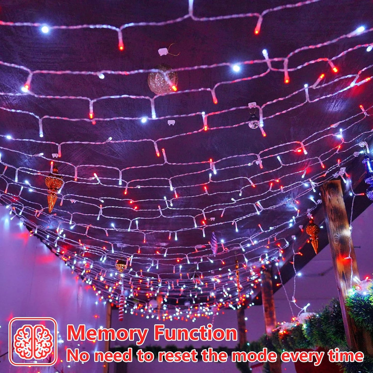 YEGUO 165ft 500 LED Red and White Christmas Lights Outdoor Waterproof, Clear Wire String Lights Indoor Plug in, 8 Modes Clear Wire Twinkle Tree Light for Xmas Party Garden