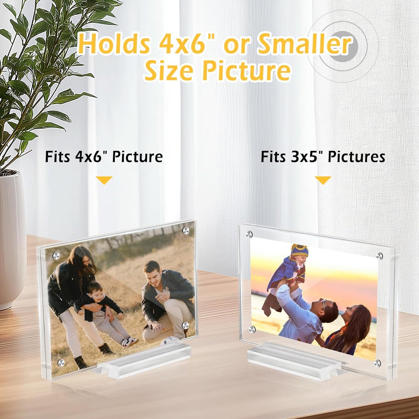 3 Pack 4x6 Magnetic Acrylic Picture Frame with Base, Both Horizontal Vertical or Slant Back Display, Double Sided Clear Photo Frame, Frameless Lucite Frames