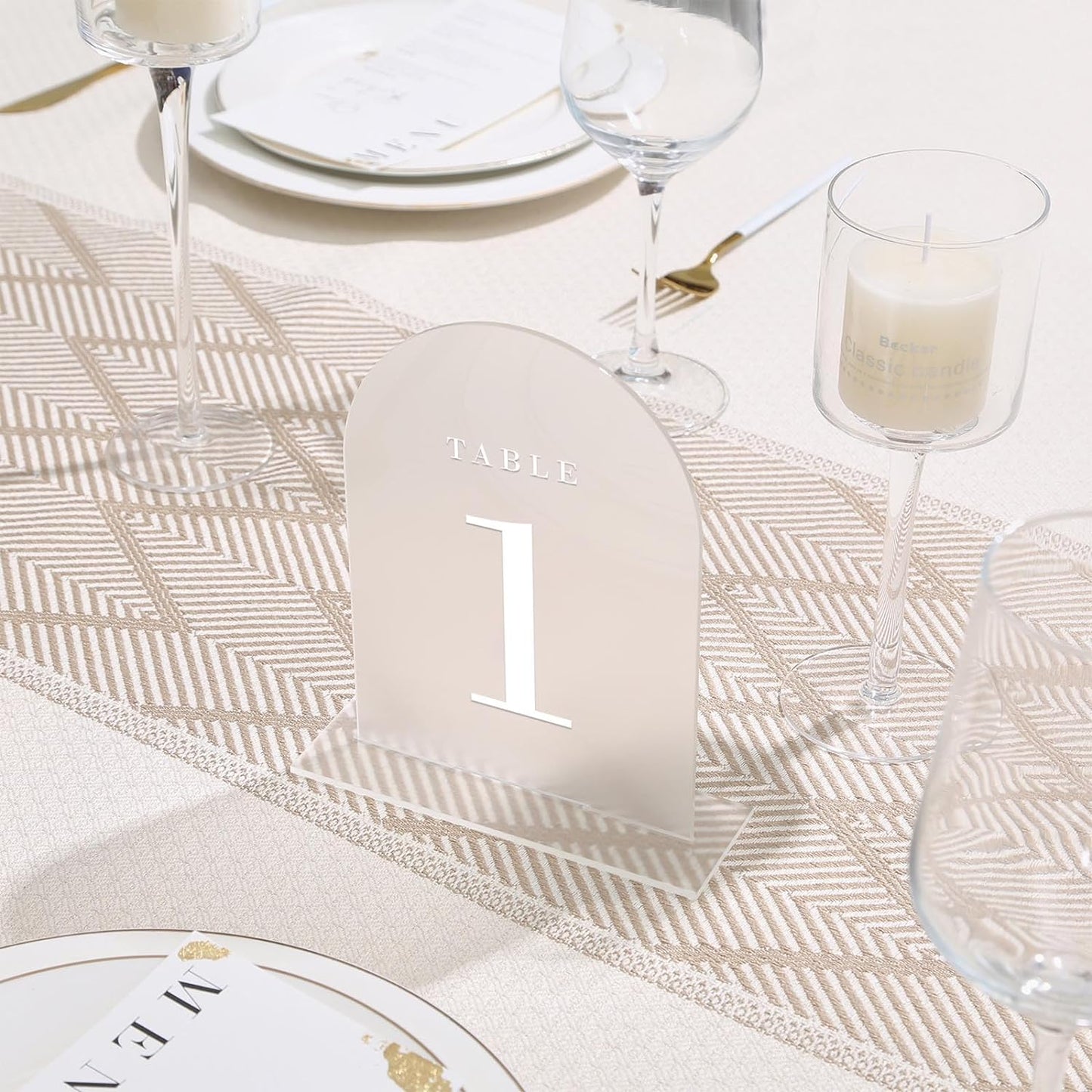 UNIQOOO Frosted Arch Wedding Table Numbers with Stands 1-30, 5x7" Acrylic Display Signs and Holders, Pack of 30, Perfect for Centerpiece, Reception, Decoration, Party, Anniversary, Event
