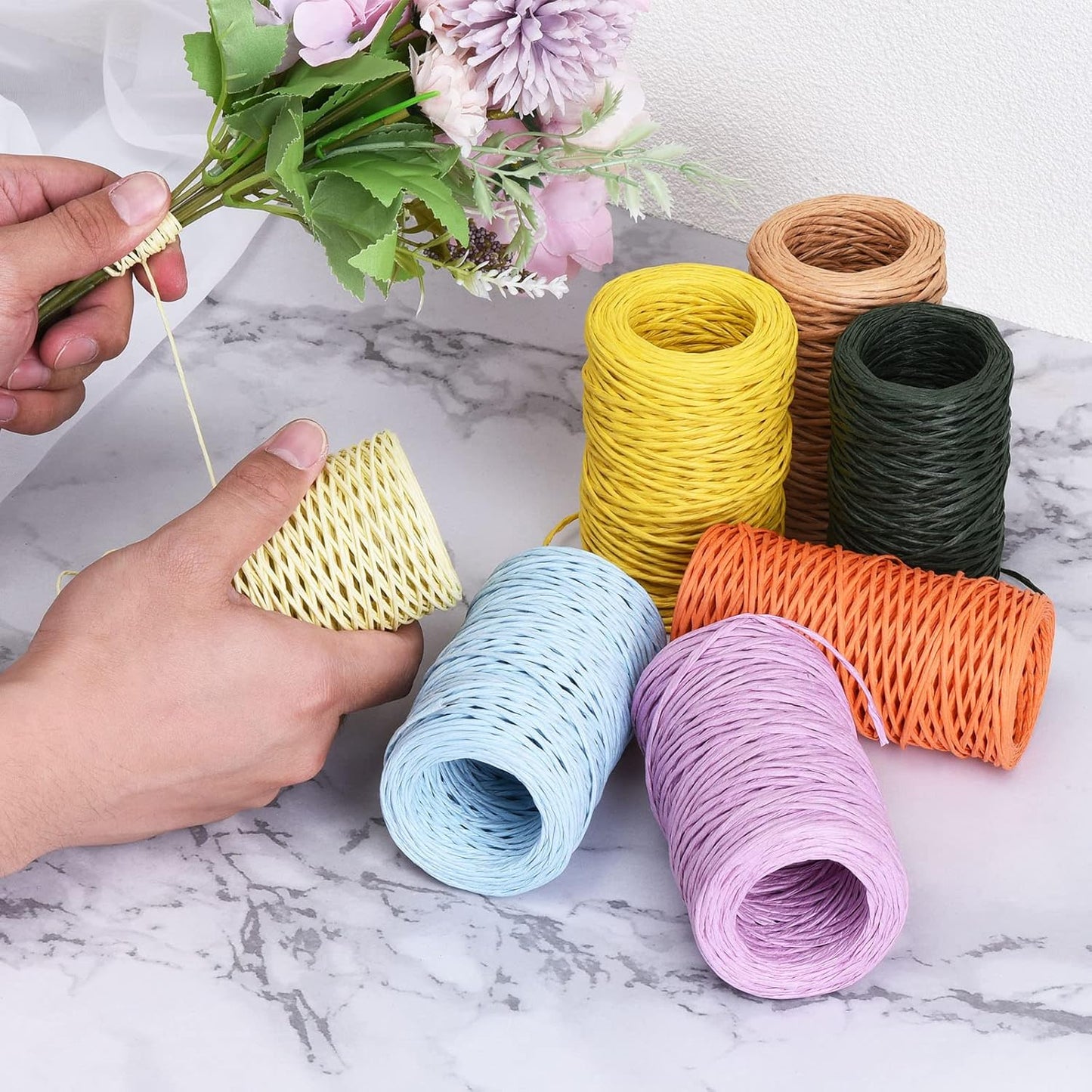 PATIKIL 164 Feet Floral Bind Wire Wrap Twine, 1mm Florist Wire Iron Wire Paper Covered Vine Wrapping Binding Wire for Flower Bouquets, Cream