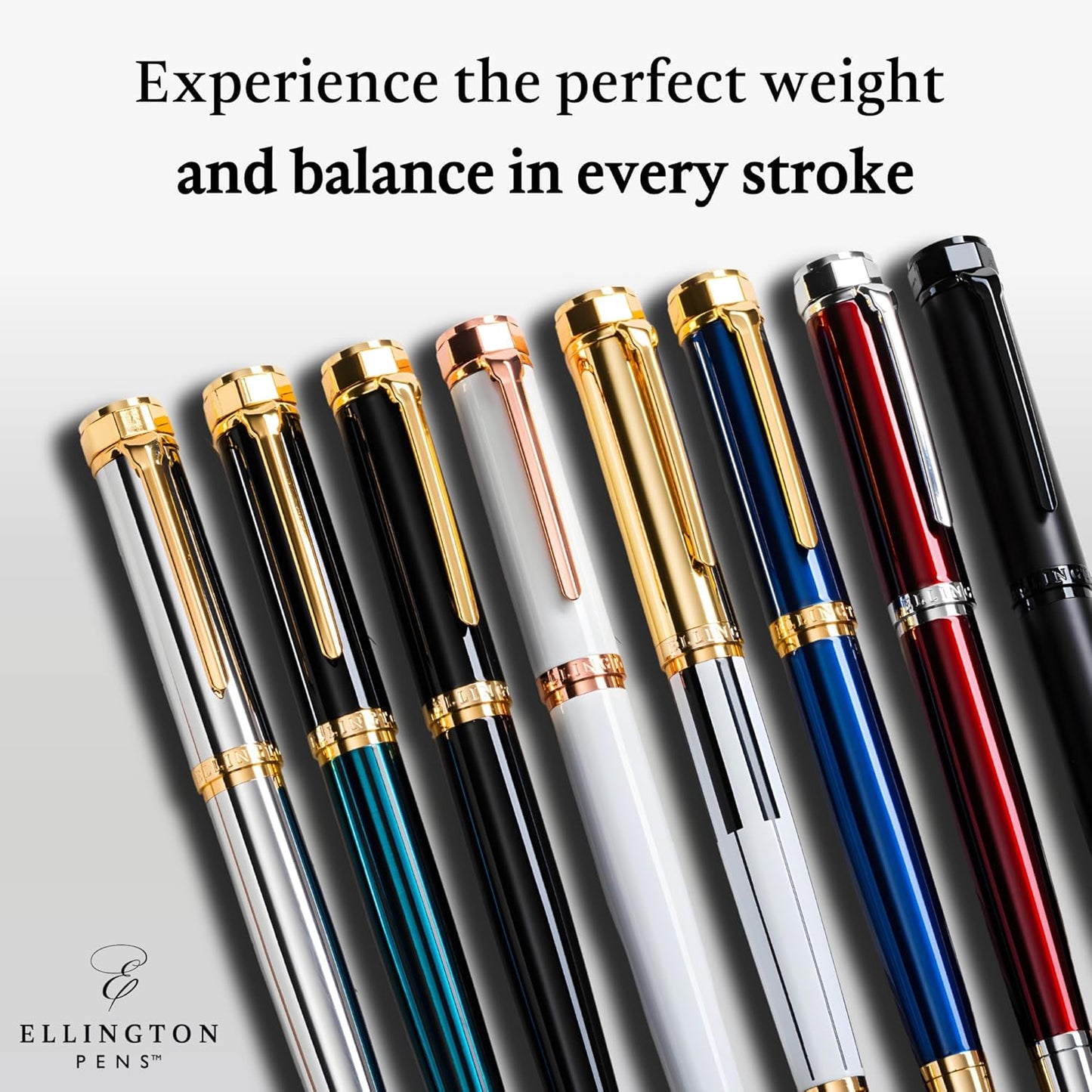 Ellington Pen Luxury Fountain Pen Set - Fountain Pens For Writing - Smooth Medium Nib - Includes Refillable Ink Converter, 3 Ink Cartridges, Gift Box - Calligraphy, Journaling, Sketching (The Stealth)