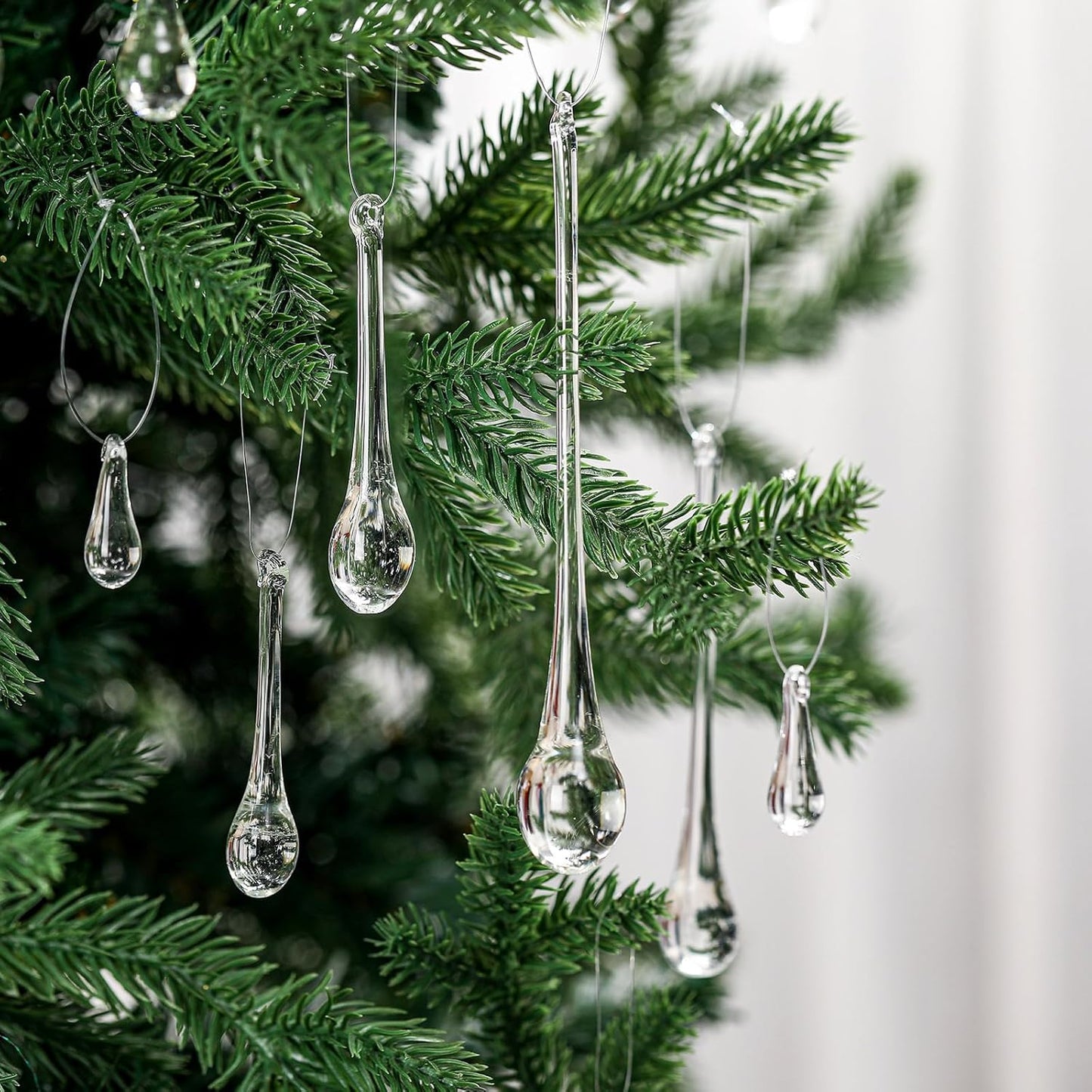 22 Pcs Clear Glass Teardrop Christmas Ornaments Crystal Raindrop Hanging Ornaments Crystal Chandelier Drop Pendant Icicles Decorations for Christmas Tree Winter Party Supplies (4 Medium Size)