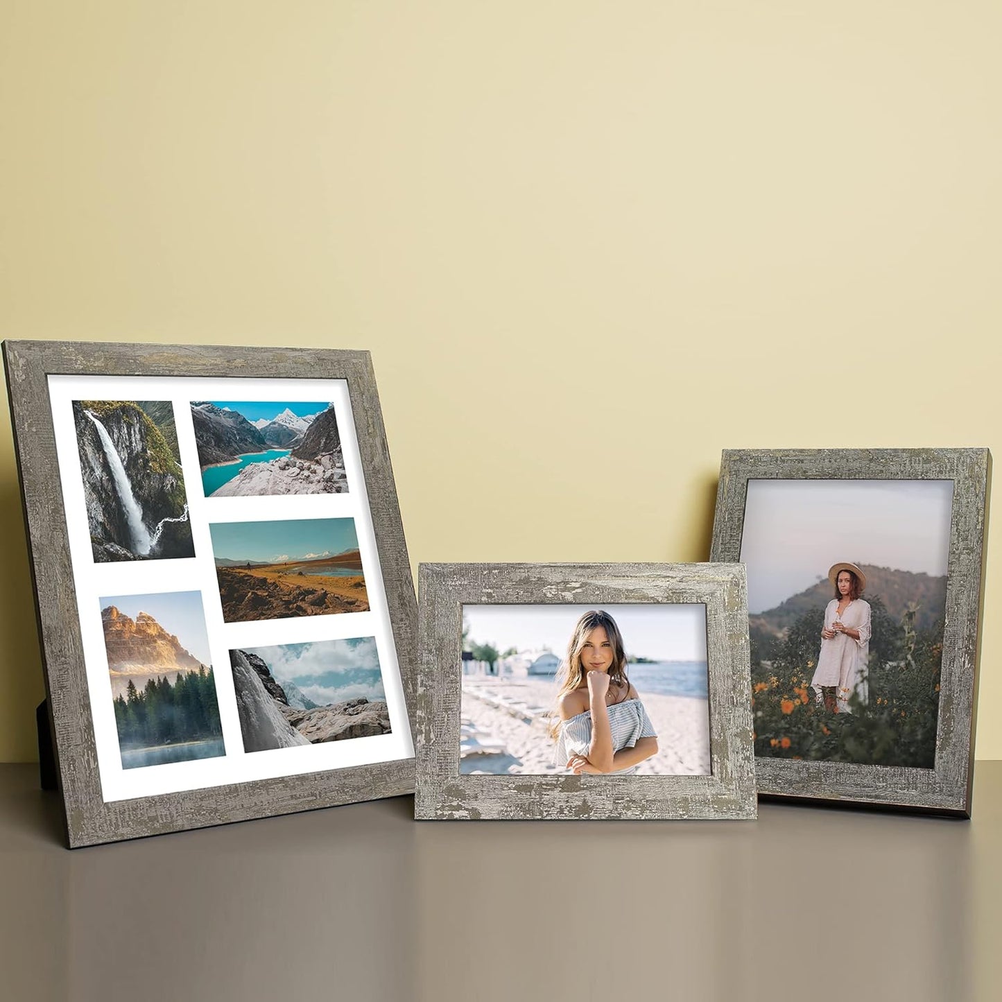 5x7 Picture Frame Set of 4, High Definition Glass Distressed Moss Green Frame, 5 x 7 Wood Photo Frames for Tabletop Display and Wall Mounting