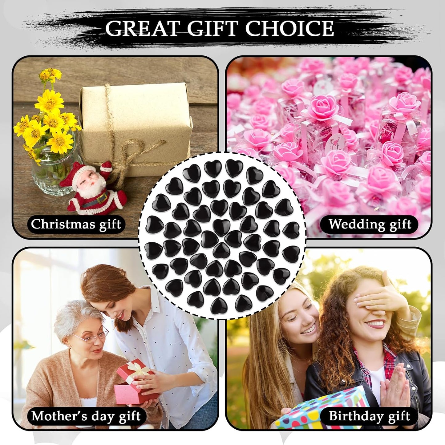 Gerrii 50 Pcs Heart Healing Stone Bulk Quartz Heart Inspirational Stones Gift for Women Love Pocket Polished Natural Energy Balancing Meditation 0.8 Inch(Black)