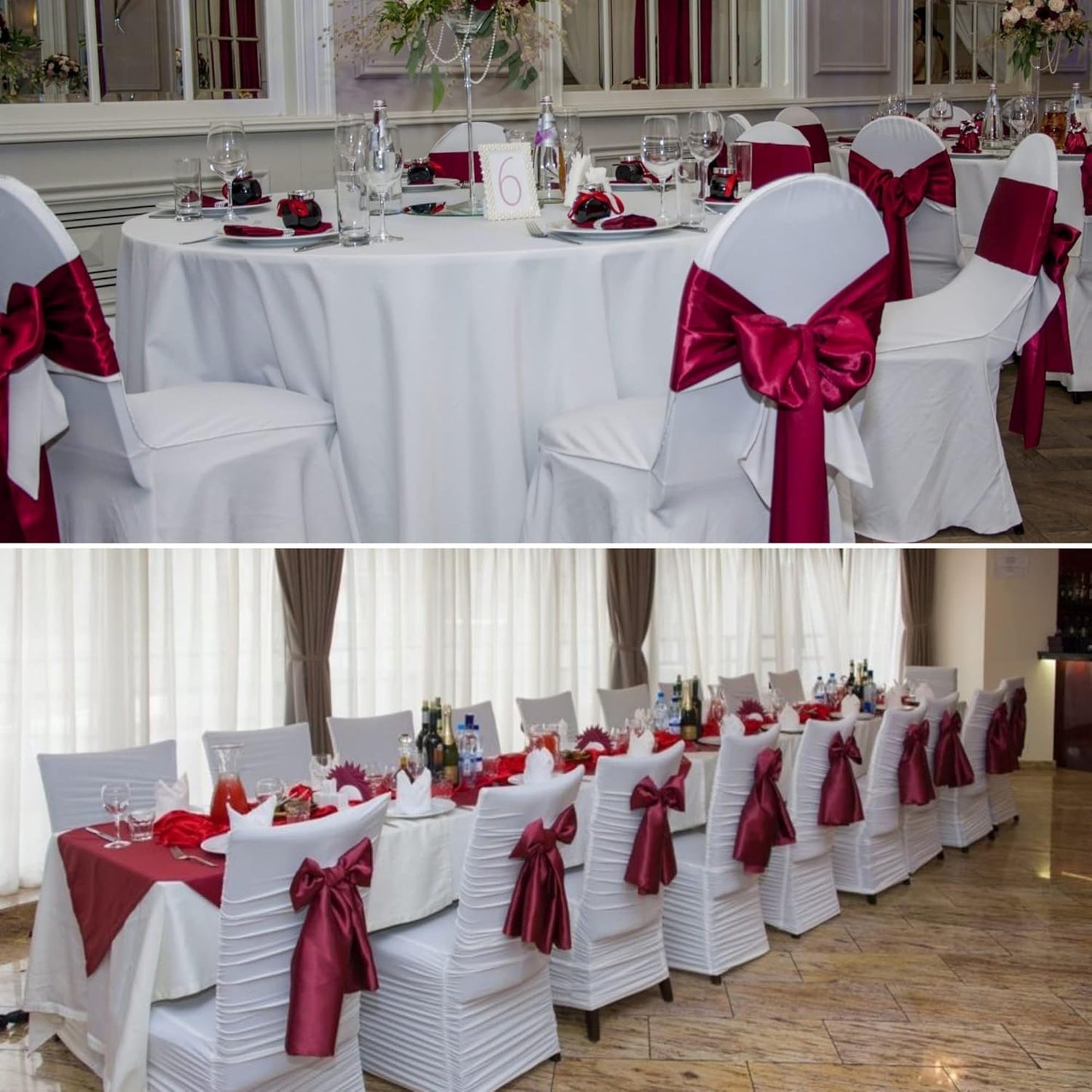 50 PCS Satin Chair Sashes Bows Decorative Universal Chair Cover Chair Ribbon Ties Back Sash for Wedding Birthday Party Ceremony Reception Hotel Events Banquet Restaurant Decor(7 x 108inch,Burgundy)