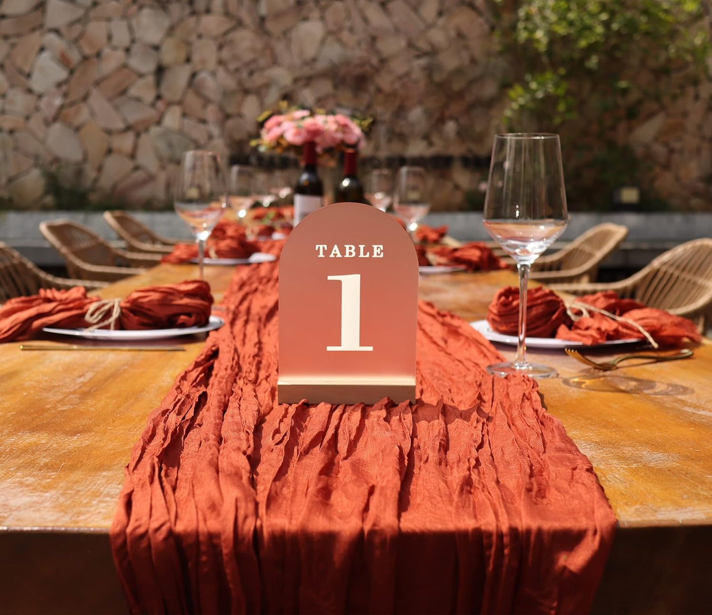 Wedding Table Numbers 1-25, Acrylic Arch Signs with Natural Wood Stands Holders, Rustic Table Decor for Reception & Parties (Frosted White)