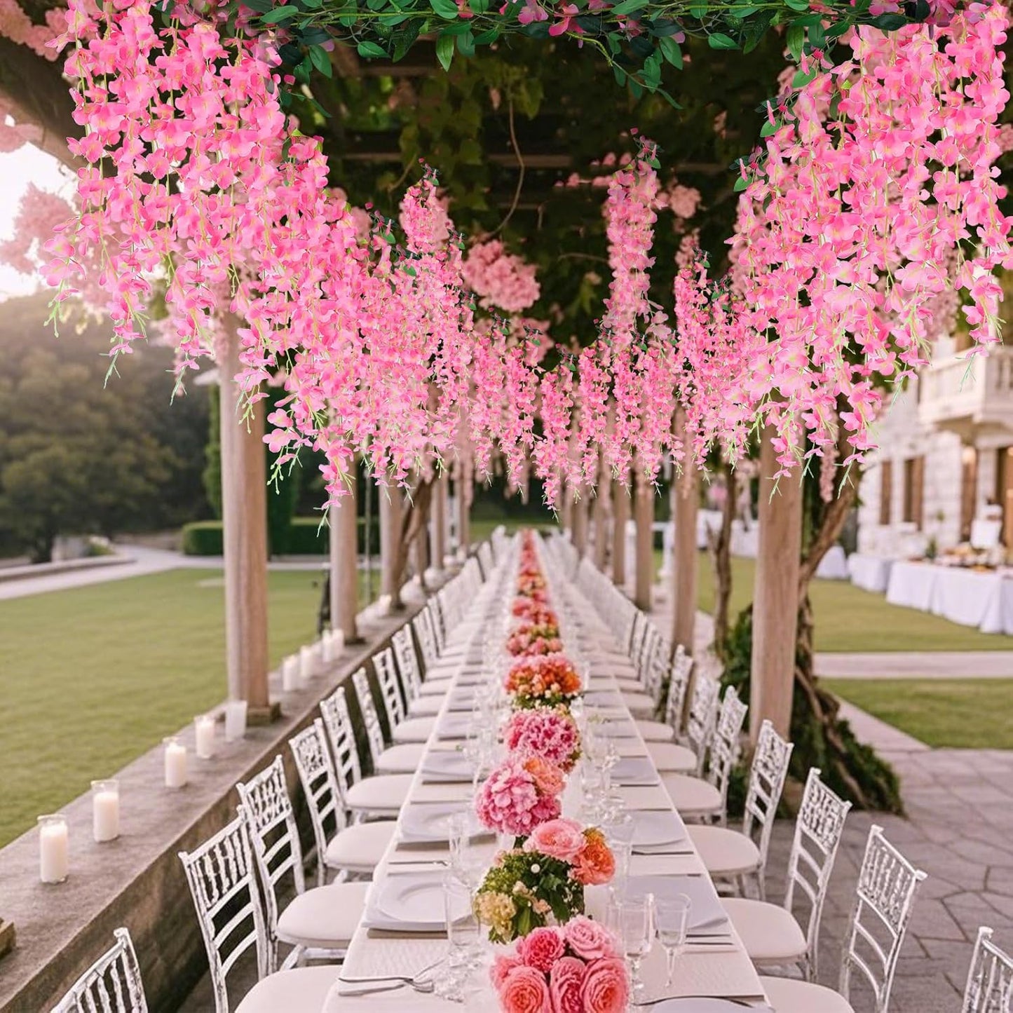 Wisteria Artificial Flowers Garland,10Pcs Total 60ft Silk Fake White Wisteria Flowers Hanging for Home Garden Wedding Arch Party Indoor Outdoor Decor(10,Pink)