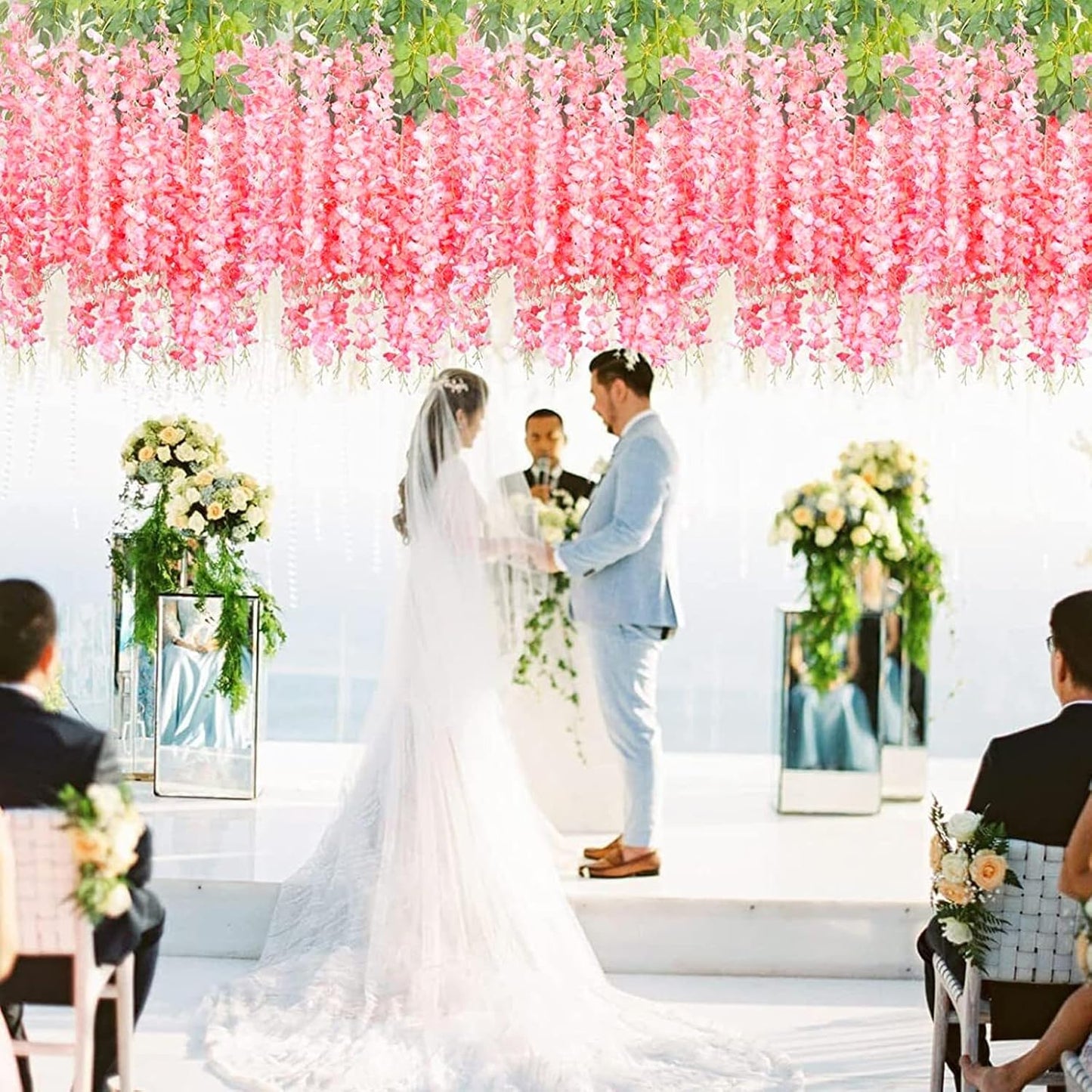 36 Pack Dark Pink Wisteria Hanging Flowers, 3.44 Ft Fake Hanging Flowers, Artificial Wisteria Garland Vines for Wedding Room Backdrop Outdoor Patio Garden Decoration