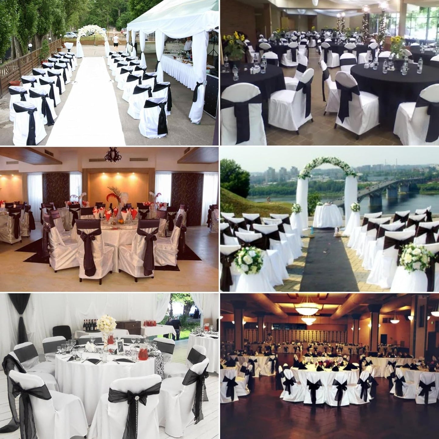 50 PCS Satin Chair Sashes Bows Decorative Universal Chair Cover Chair Ribbon Ties Back Sash for Wedding Birthday Party Ceremony Reception Hotel Events Banquet Restaurant Home Decor(7 x 108inch, Black)