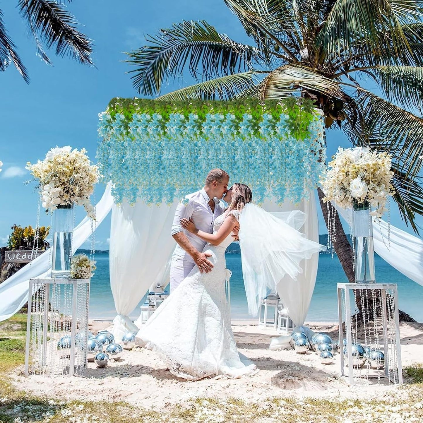 5 Pack Lake Blue Wisteria Hanging Flowers, 3.4 Ft Fake Hanging Flowers, Artificial Wisteria Garland Vines for Wedding Room Backdrop Outdoor Patio Garden Decoration