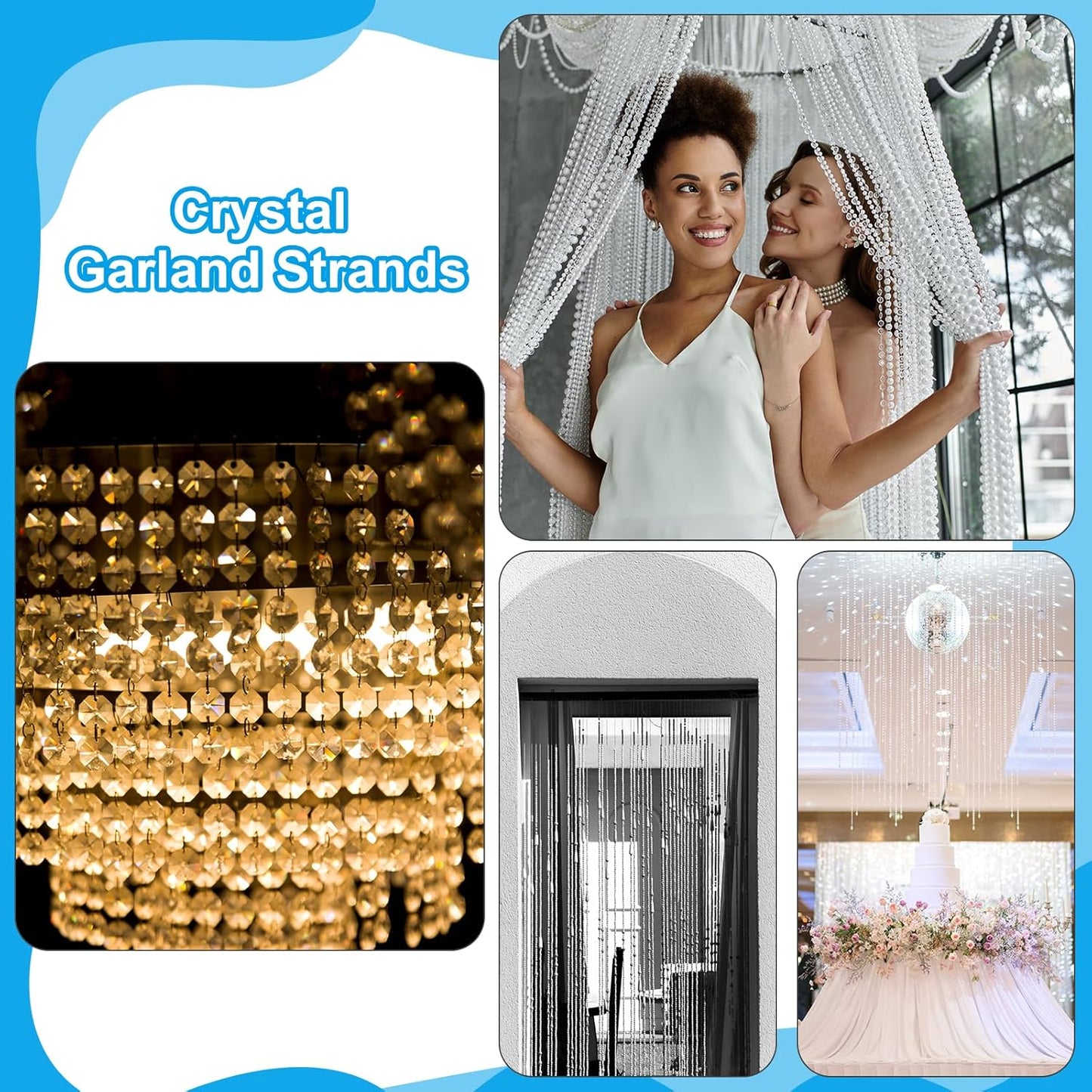 PATIKIL 14 mm Crystal Garland Strands, 32.8 Ft Acrylic Octagon Chandelier Bead Chains String for DIY Craft Wedding Party Home Decorative Jewelry Making, Blue