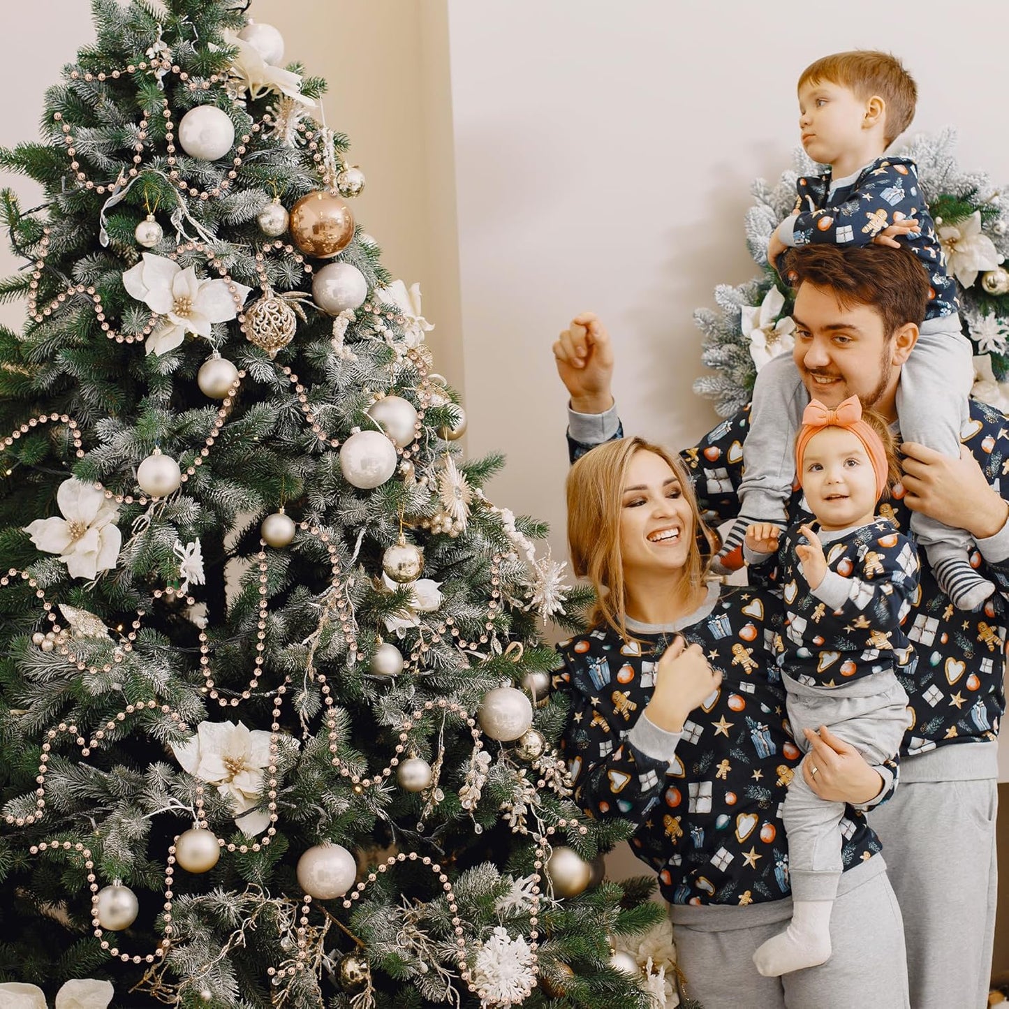 100 Feet Christmas Tree Decor, Rose Gold Christmas Tree Garland, Artificial Beads Strands Chain Xmas Tree Decorations for Xmas DIY Fireplace Curtains Home Party Decor