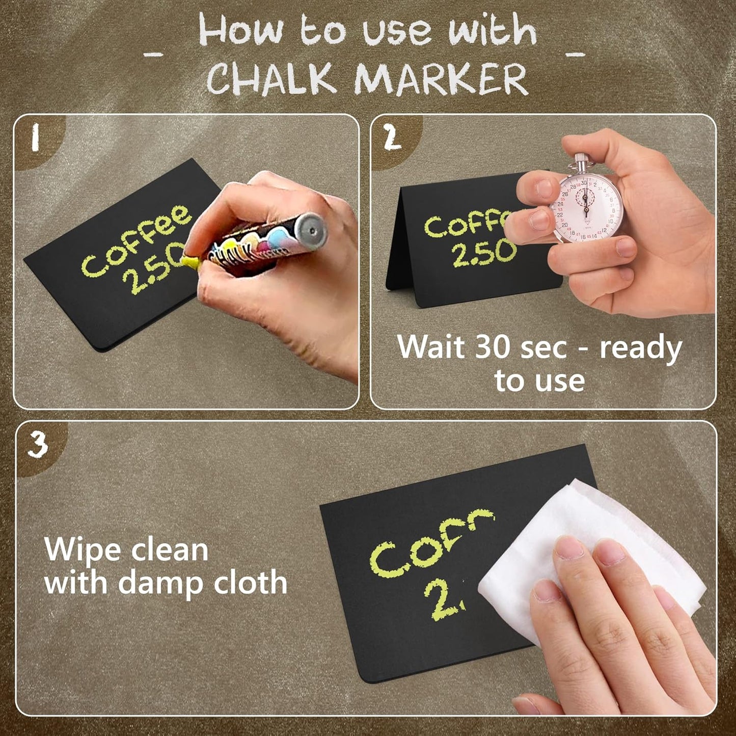 20 Pack Chalkboard Tent Signs 4x3 โ Mini Tabletop Food Labels for Buffet Wedding & Party Use โ Plastic Reusable Chalk Name Tags & Display Signs for Events