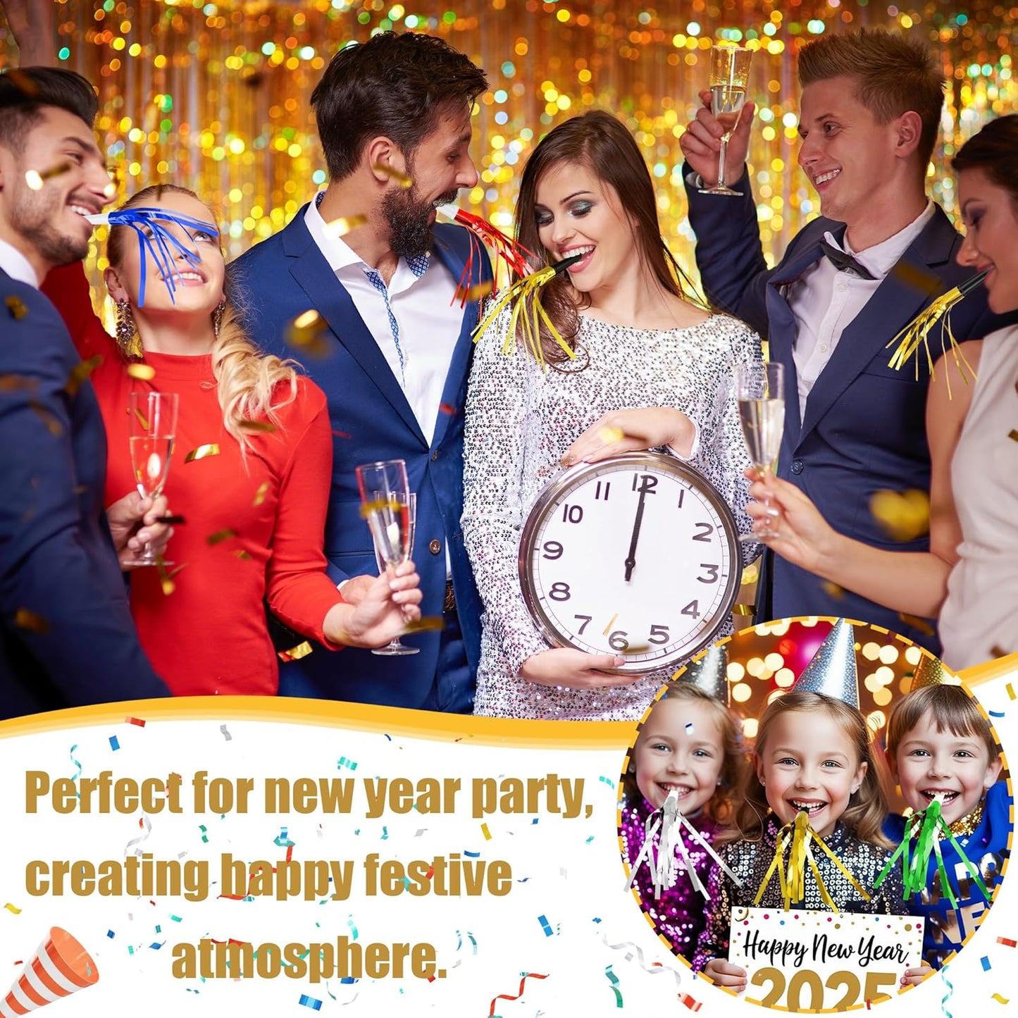 12 Pcs Glitter Noise Makers Metallic Fringed Party Blower for Adults Birthday Graduation New Years Party Favors Supplies (Colorful)