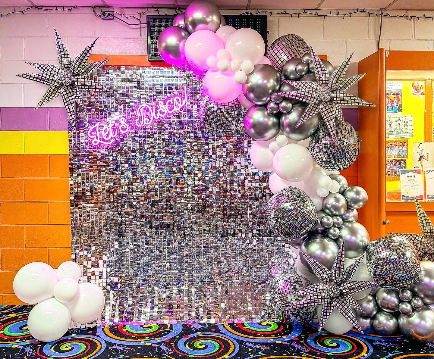 3pcs 32inch Iridescent disco explosion star foil balloons.Black white Foil Cone Star burst Balloons for disco Birthday Bachelorette Party decorations.