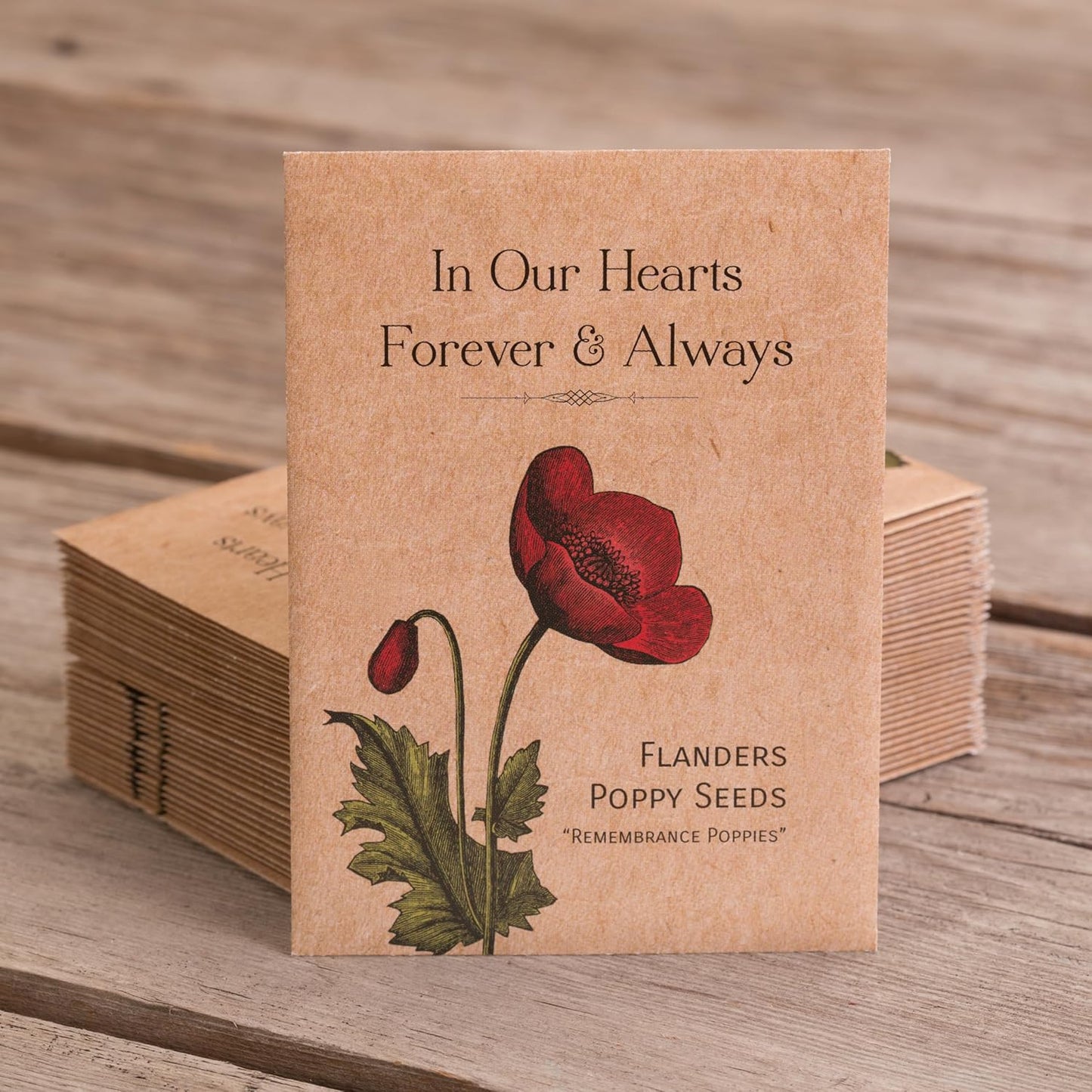 Bentley Seed Co. | Celebration of Life Funeral Favors for Guests | Non-GMO, Non-Coated Flanders Poppy Seed Packets in Our Hearts Forever and Always | Sentimental Memorial Service Gift | Pack of 25