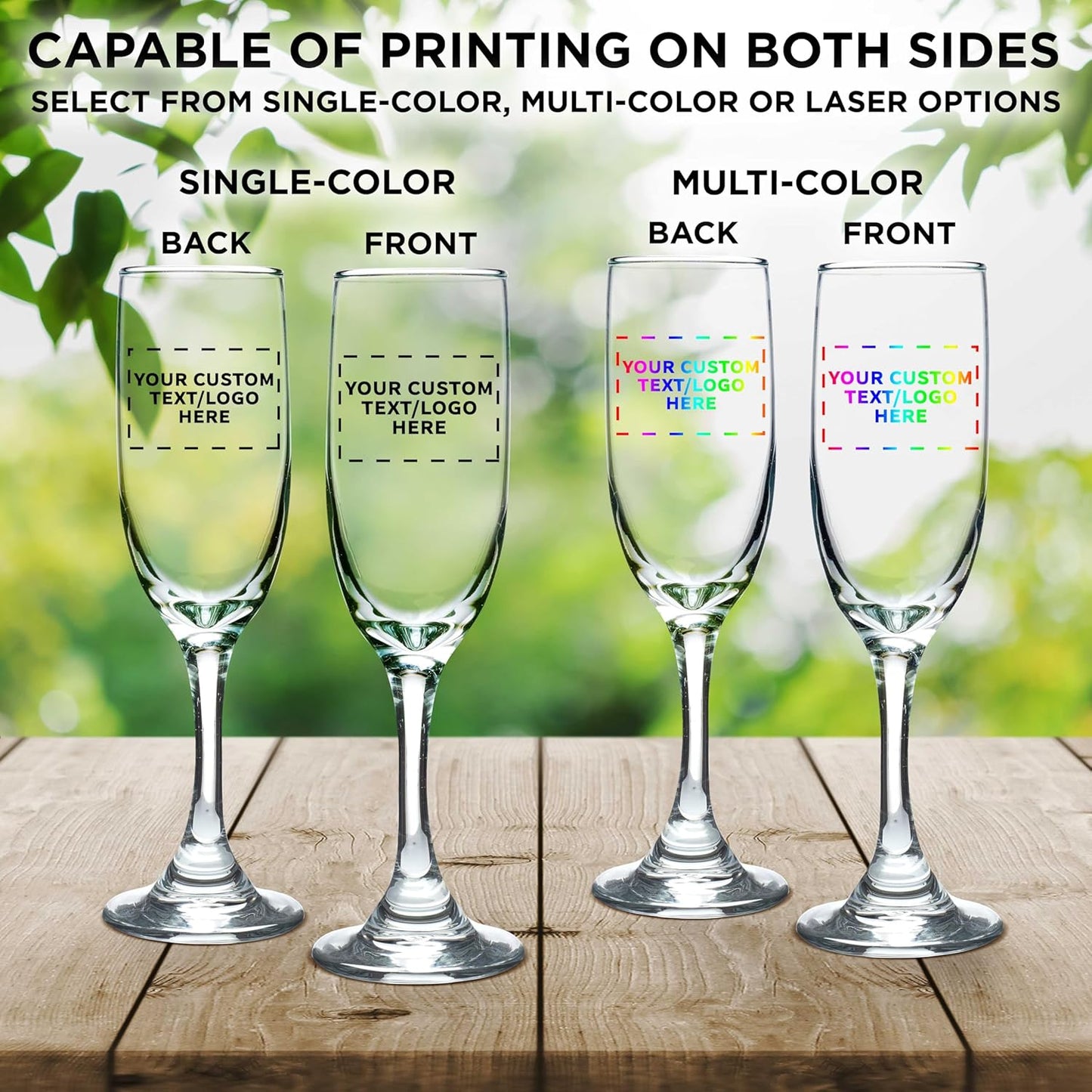 DISCOUNT PROMOS Custom Premiere Champagne Flutes 6.25 oz. Set of 50, Personalized Bulk Pack - Elegant Drinkware for Weddings, Events, & Promotional Gifts - Clear