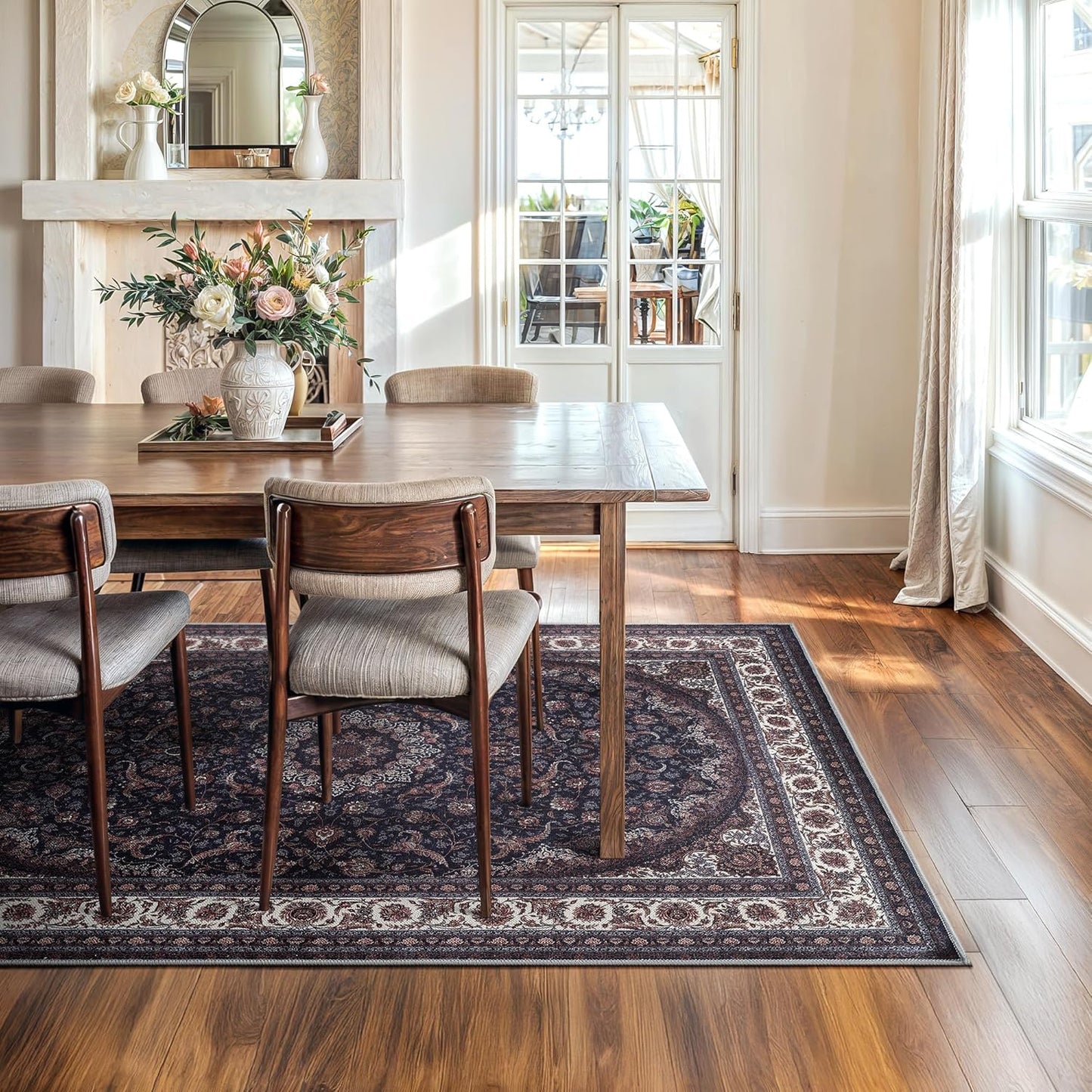 Bloom Rugs Washable Non-Slip 6' x 9' Rug - Navy Traditional Medallion Area Rug for Living Room, Bedroom, Dining Room, and Kitchen - Exact Size: 6' x 9'