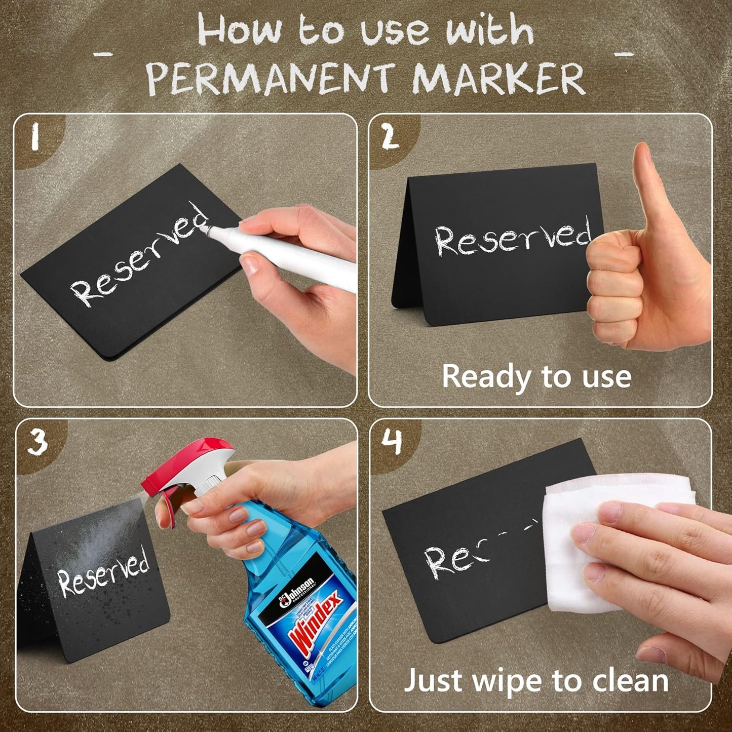 30 Pack Chalkboard Table Tents 4x3 โ Reusable Food Labels for Buffet, Bakery, Catering & Party Displays โ Plastic Standing Chalkboard Tags & Tabletop Signs