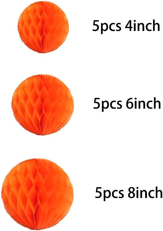 15pcs Honeycomb Balls Decorations 4'' 6'' 8'' Party Honeycomb Ball Flower Tissue Pom Poms Flower Balls Hanging Flower Balls for Party Baby Shower Birthday Wedding Nursery Decor(4'' 6'' 8'' Orange)
