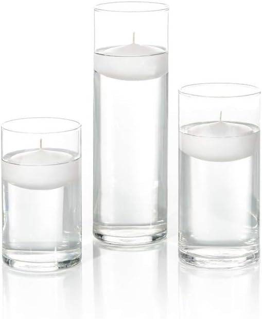 yummi Set of 36 Floating Candles and Cylinder Vases - White