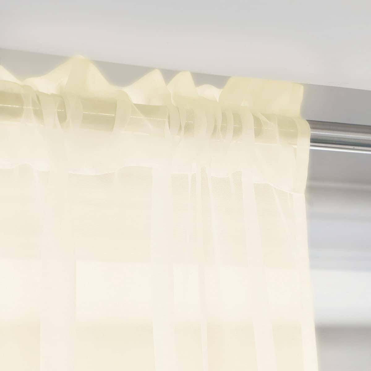 Window Light Yellow Sheer Curtains 48 Inches Width 45 Inches Long 2 Panels Sheer Curtain Clear Curtains Basic Rod Pocket Panel for Home Living Room Bedroom Kids Room Yard Patio Parlor Sliding