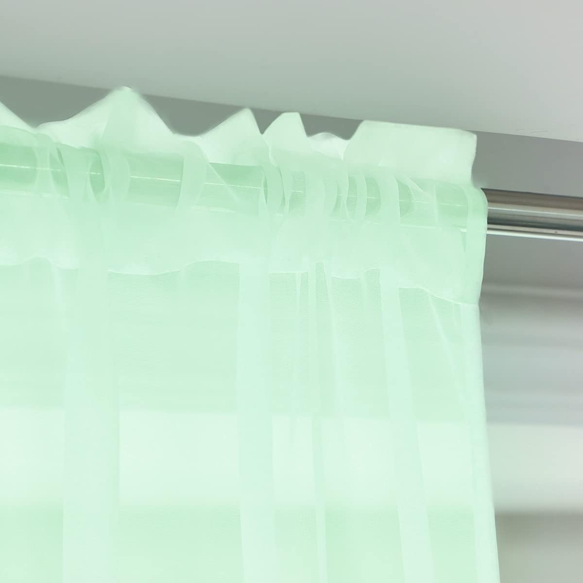 Window Light Green Sheer Curtains 108 Inches Long 2 Panels Sheer Curtain Basic Rod Pocket Panel for Bedroom Children Living Room Yard Kitchen