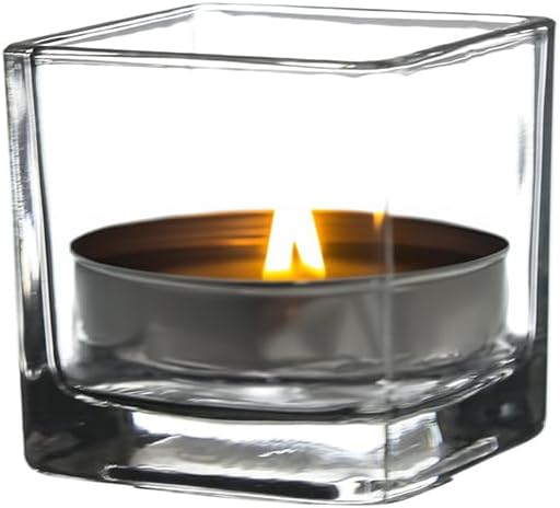 WGV 2 Inch Tea Light Votive Candle Holder, Clear, Square Cube 2”x2”, Small Tiny Bulk, Home Décor, Table Top, 6 Pcs