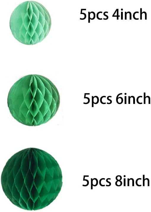 15pcs Honeycomb Balls Decorations - 4'' 6'' 8'' Party Honeycomb Pom Poms Tissue Flower Balls for Baby Shower Birthday Wedding Nursery Decor (Green Kit)