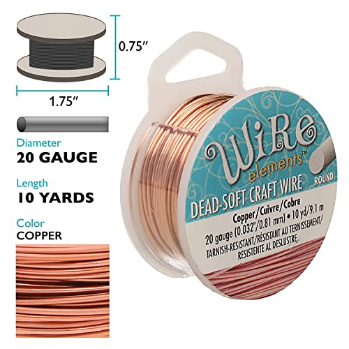 The Beadsmith Wire Elements Craft Wire – Tarnish Resistant, Soft Temper, Round, Copper Color – 0.81mm, 20 Gauge, 10 Yard Spool – Jewelry Making, Wire Wrapping, Floral, & Other DIY Crafts