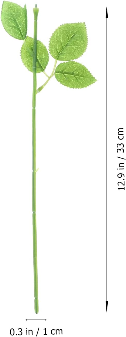 Veemoon 30pcs Floral Wire Stem with Leaves Artificial Plastic Rose Floral Wire Stems DIY Craft Bouquet Making Floral Arrangement Tools for Wedding Bouquet Centerpiece Home Decor