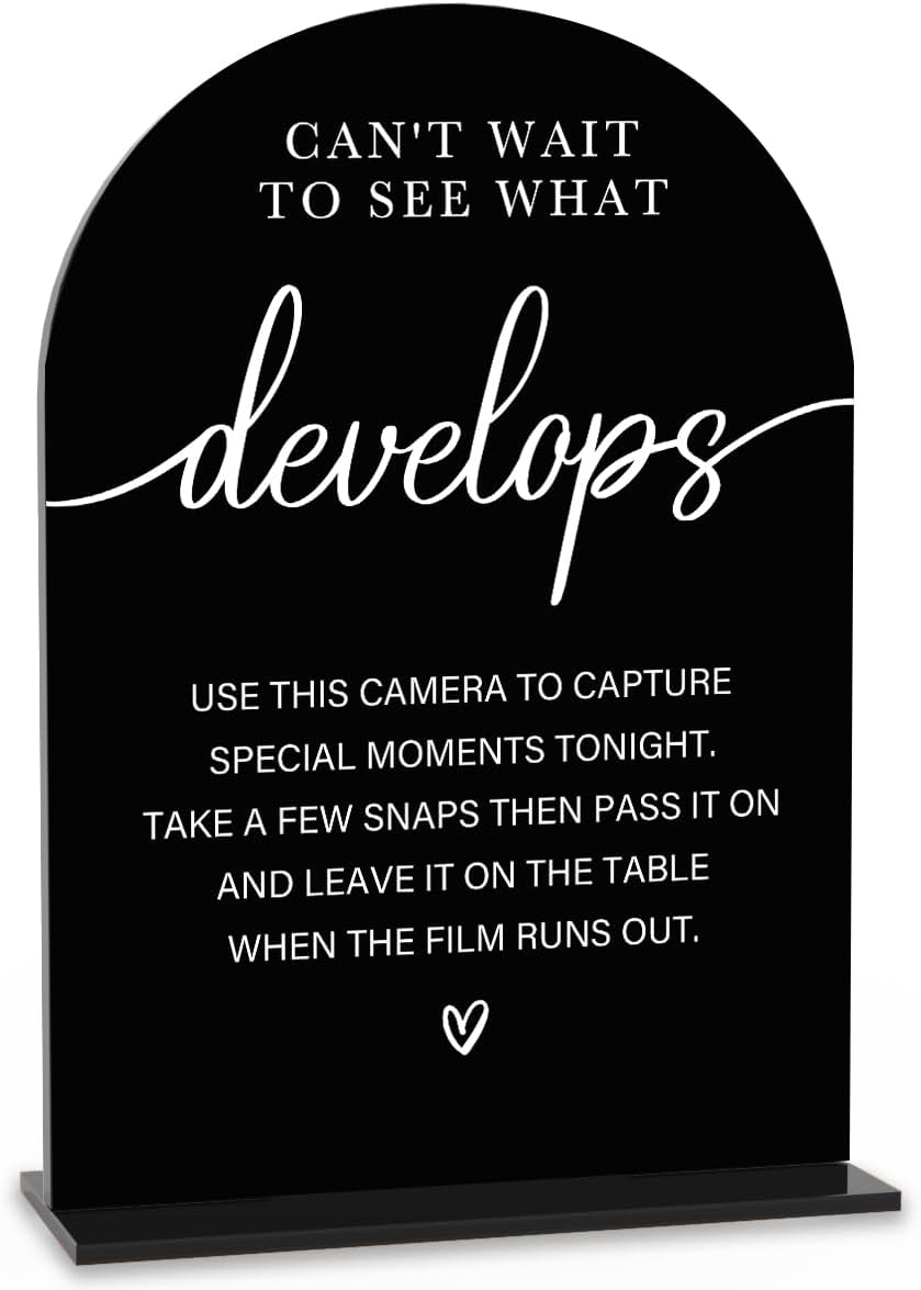 Acrylic Wedding Sign Can't Wait to See What Develops Sign for Wedding Wedding Signs for Ceremony Modern Calligraphy Arch Acrylic Table Top Sign for Wedding Reception and Event Party Table(black）