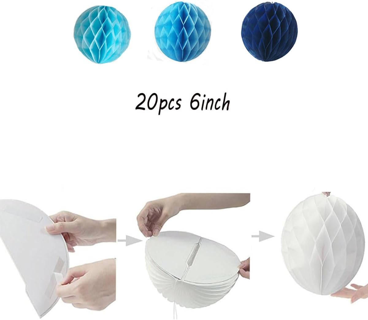 20pcs Honeycomb Flower Balls Party Honeycomb Balls Decoration Paper Flower Balls Tissue Paper Flower Ball Pom Poms Ball for Birthday Wedding Home Decor (6inch, Blue Set)