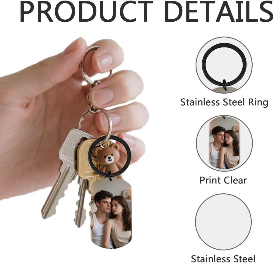 Personalised Keyring with Custom Photo & Text - Gift for Mum, Dad, Him, Her, Grandparents, Family