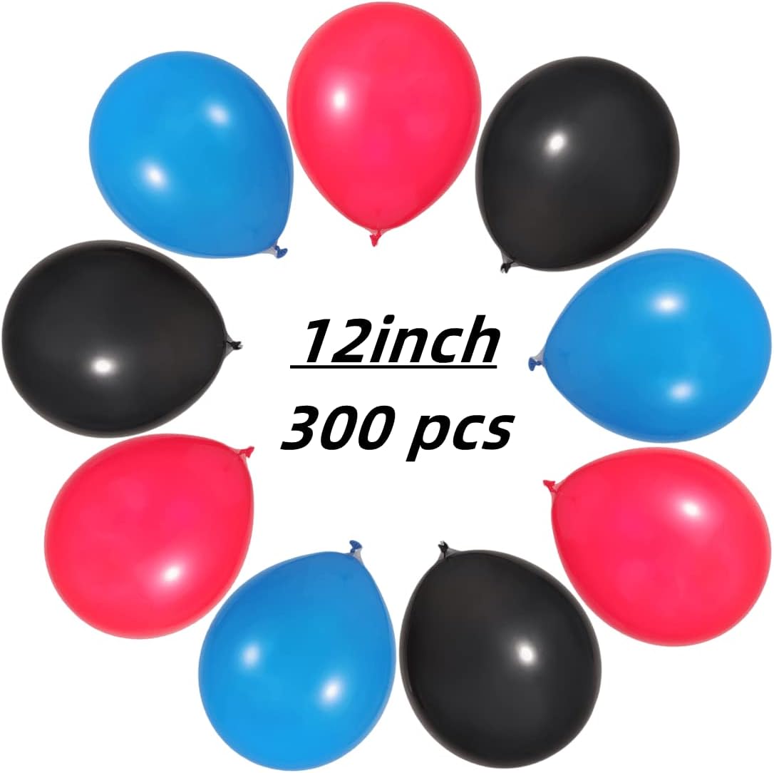 300 Pack Red Black Blue Balloons 100 of each of the 3 colors 12 inch Red Black Blue Latex Party Balloon Bulk for Various Party Events Decorations