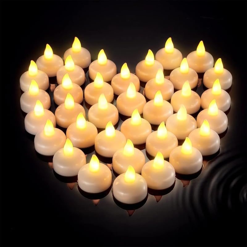 24pcs Warm White Flameless Waterproof LED Floating Candles,Battery Powered Outdoor Waterproof Flashing Tea lamp Voting Candle for Aquatic Ambiance - Wedding, Party, Spa
