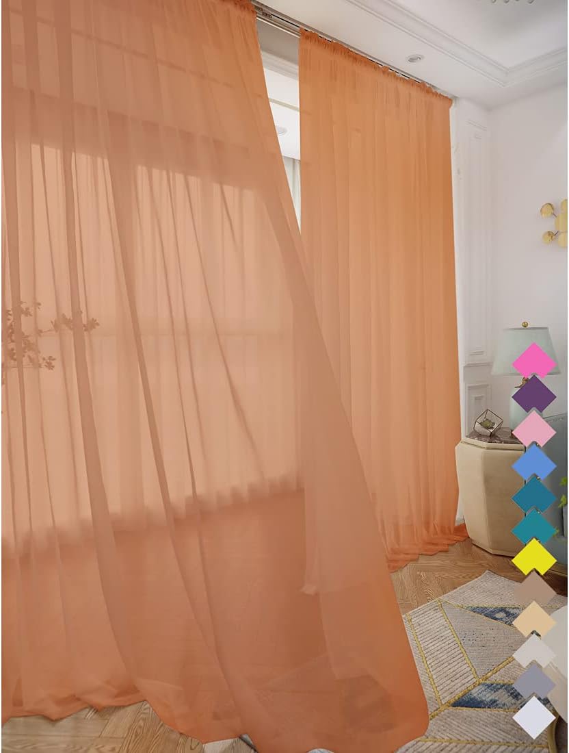 Window Brown Sheer Curtains 48 Inches Width 84 Inches Long 2 Panels Sheer Curtain Clear Curtains Basic Rod Pocket Panel for Home Living Room Bedroom Kids Room Yard Patio Parlor Sliding