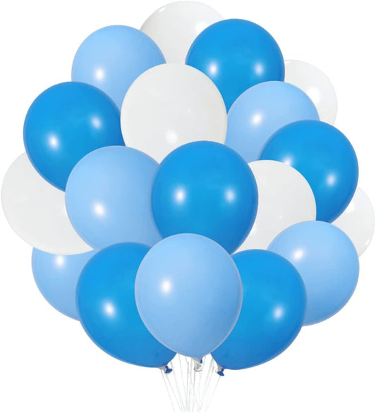 300 Pack Blue and White Balloons 100 of each of the 3 colors 12 inch White Blue Light Blue Latex Party Balloon Bulk for Various Party Events Decorations